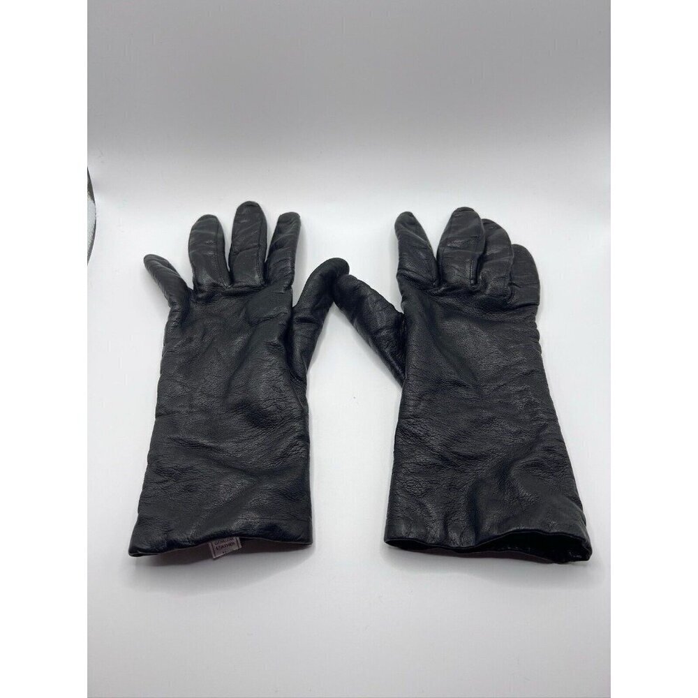 Black Vintage High Leather Gloves Cashmere Lined Size 8 - Picture 1 of 7